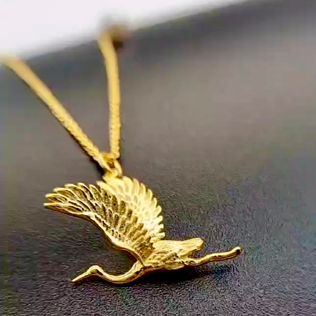 Crane Necklace, 18K Gold-Plated Sterling Silver (S925) with Pearl Accent, Elegant Symbolic Jewelry Design