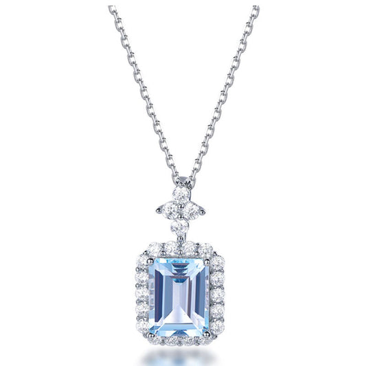 Perfume Bottle Design 2 Carat Natural Blue Topaz Necklace S925 Sterling Silver - Crystal Gemstone Pendant for Women