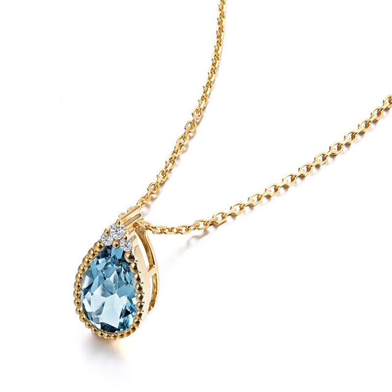 Teardrop Aquamarine Necklace 925 Sterling Silver with 18K Gold Plating - Summer Women's Pendant Necklace