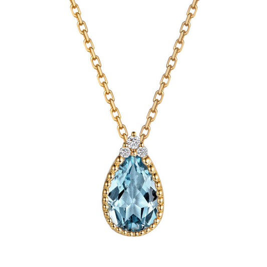 Teardrop Aquamarine Necklace 925 Sterling Silver with 18K Gold Plating - Summer Women's Pendant Necklace