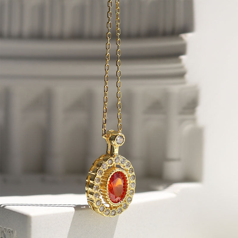 Spessartine Fanta Orange Crystal Gemstone Necklace S925 Sterling Silver with 18K Gold Plating - Unique Jewelry for Women