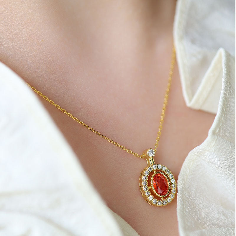 Spessartine Fanta Orange Crystal Gemstone Necklace S925 Sterling Silver with 18K Gold Plating - Unique Jewelry for Women