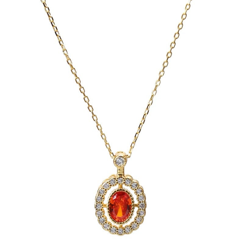 Spessartine Fanta Orange Crystal Gemstone Necklace S925 Sterling Silver with 18K Gold Plating - Unique Jewelry for Women