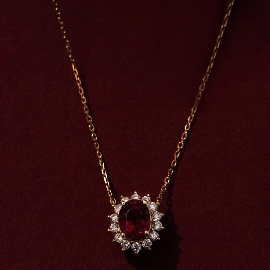 Exquisite Vintage Red Gemstone Necklace S925 Sterling Silver with 18K Gold Plating - Zircon Stone Versatile Elegant Women's July Birthstone