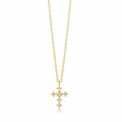 Mini Cross Stackable Necklace, S925 Sterling Silver with 14K Gold Plating and Cubic Zirconia, Collarbone Necklace - Dainty Design Everyday Wear