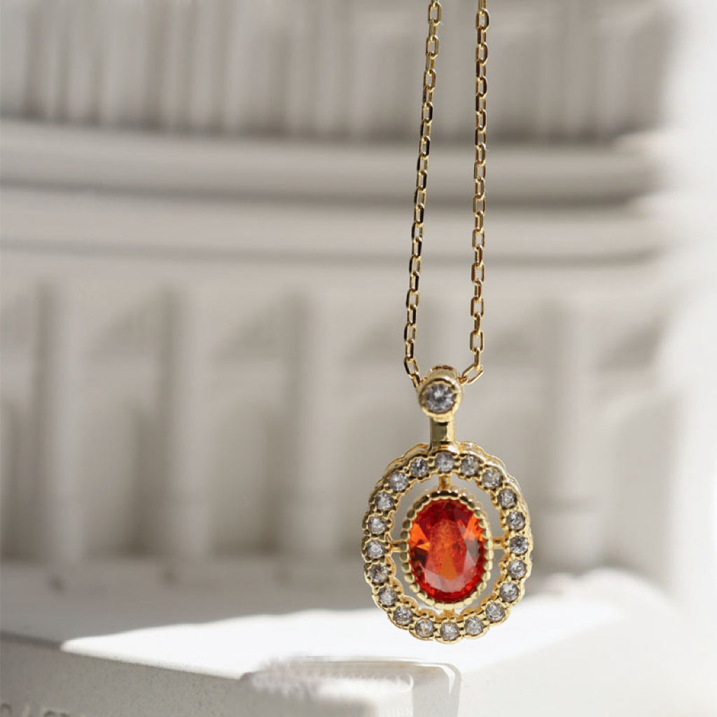 Spessartine Fanta Orange Crystal Gemstone Necklace S925 Sterling Silver with 18K Gold Plating - Unique Jewelry for Women