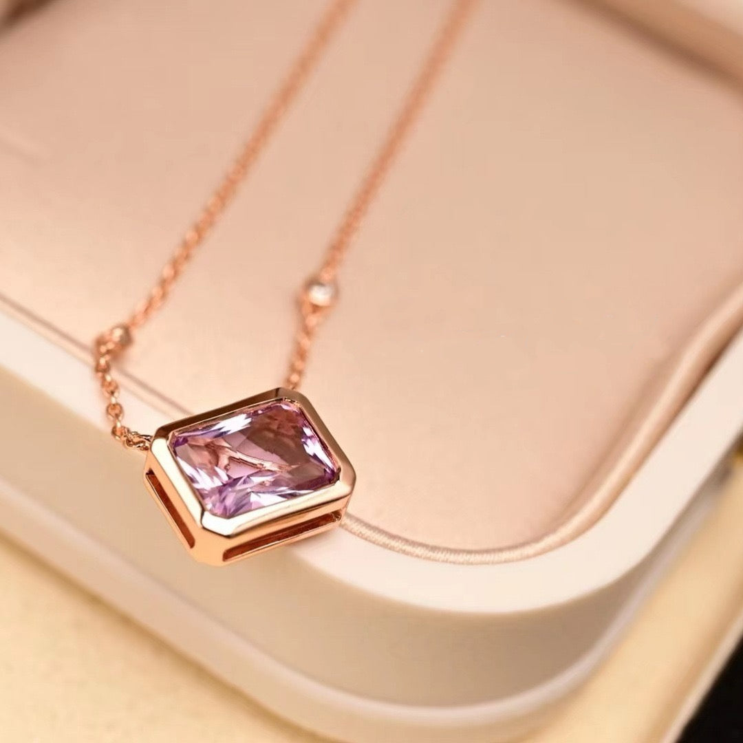 Natural Amethyst Gold Necklace S925 Silver with Gold Plating - February Birthstone