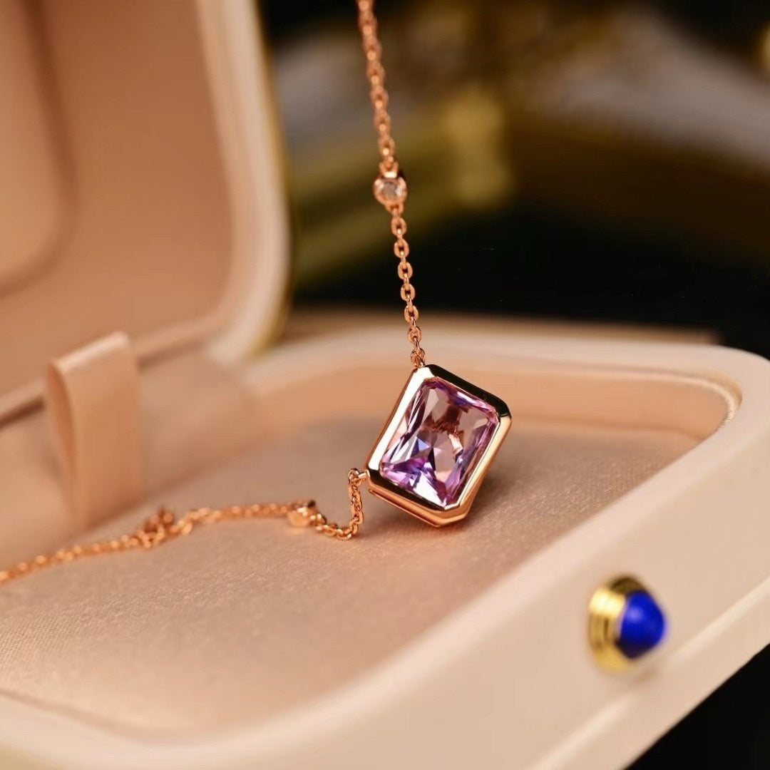 Natural Amethyst Gold Necklace S925 Silver with Gold Plating - February Birthstone