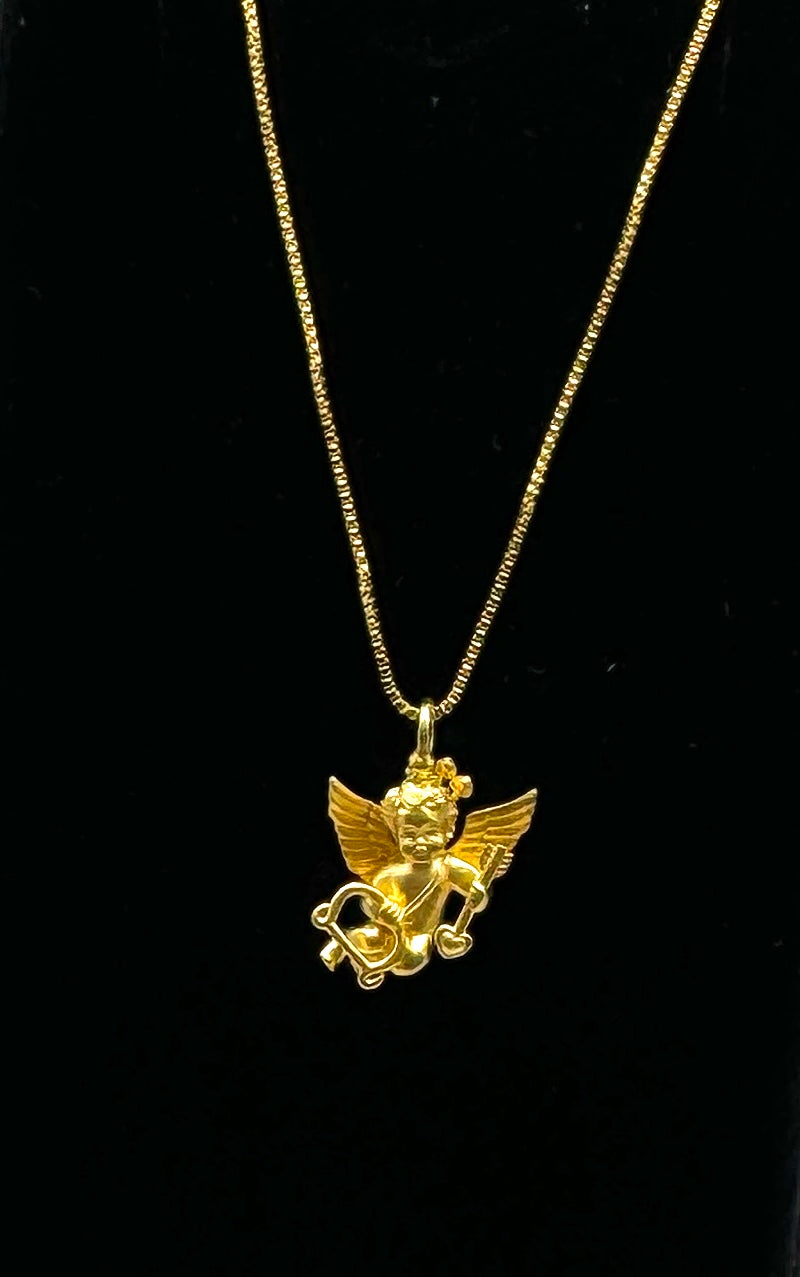 Cupid Angel Pendant Necklaces, Gold-Plated Copper - Detailed Cherub Design, Elegant and Romantic Jewelry