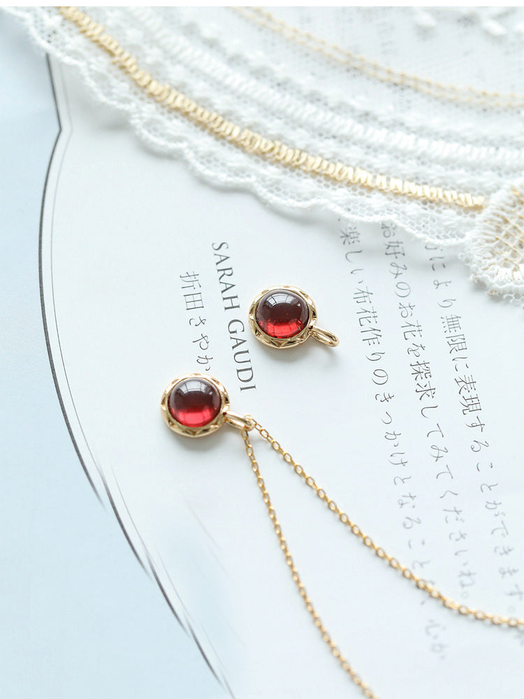 Small Round Natural Garnet Necklace S925 Silver with Gold Plating - Women's January Birthstone Jewelry