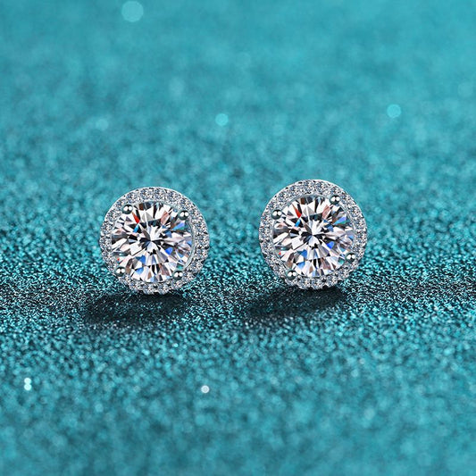 Round Stud Earrings, S925 Sterling Silver, Brilliant Synthetic Moissanite – Classic Sparkle for Everyday Elegance