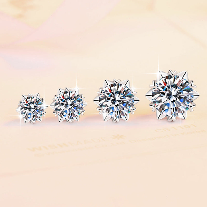 Snowflake Stud Earrings, Sparkling Synthetic Moissanite, S925 Sterling Silver – Elegant Winter Jewelry for Special Occasions