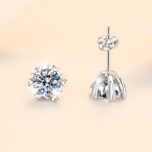 Snowflake Stud Earrings, Sparkling Synthetic Moissanite, S925 Sterling Silver – Elegant Winter Jewelry for Special Occasions