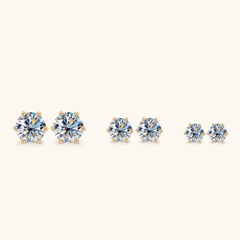 Six-Prong Stud Earrings, S925 Sterling Silver, Brilliant Synthetic Moissanite – Timeless Sparkle for Everyday Luxury