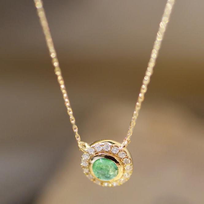 Green Crystal Gemstone Emerald and Zircon Round Pendant Necklace 925 Sterling Silver with 18K Gold Plating - Elegant Collarbone Chain Jewelry