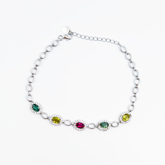 Tourmaline Multicolored Gemstone Bracelet, S925 Sterling Silver, Premium Natural Gemstone, Perfect Gift & Fashion Accessory for girl