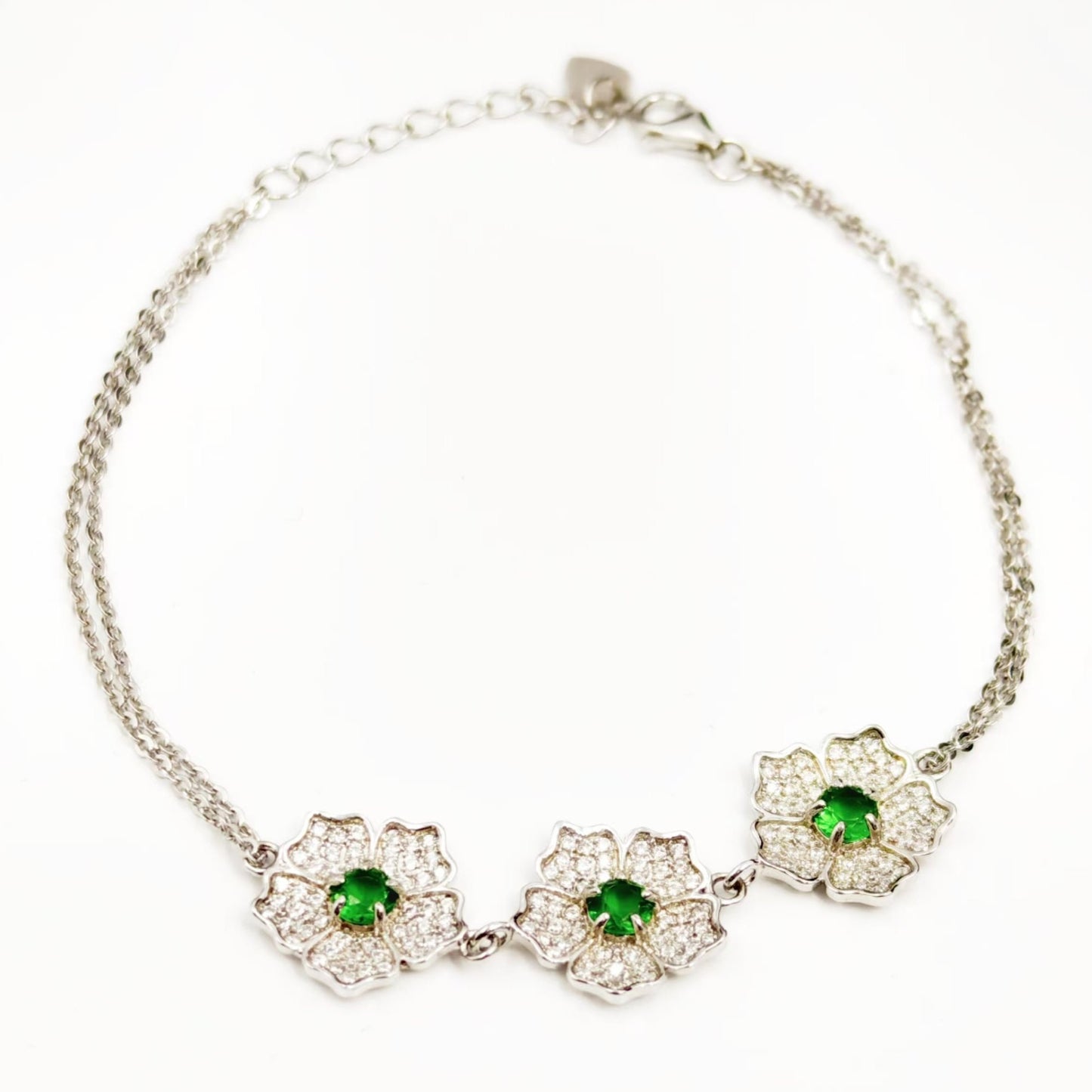 Flower Natural Diopside Bracelet, S925 Sterling Silver, Fashion Green Gemstone, Elegant Floral Gemstone Jewelry