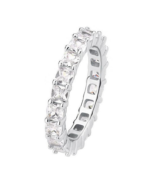 Single Row Square Zircon Band Ring for Women - S925 Sterling Silver Elegant Stackable Promise Ring