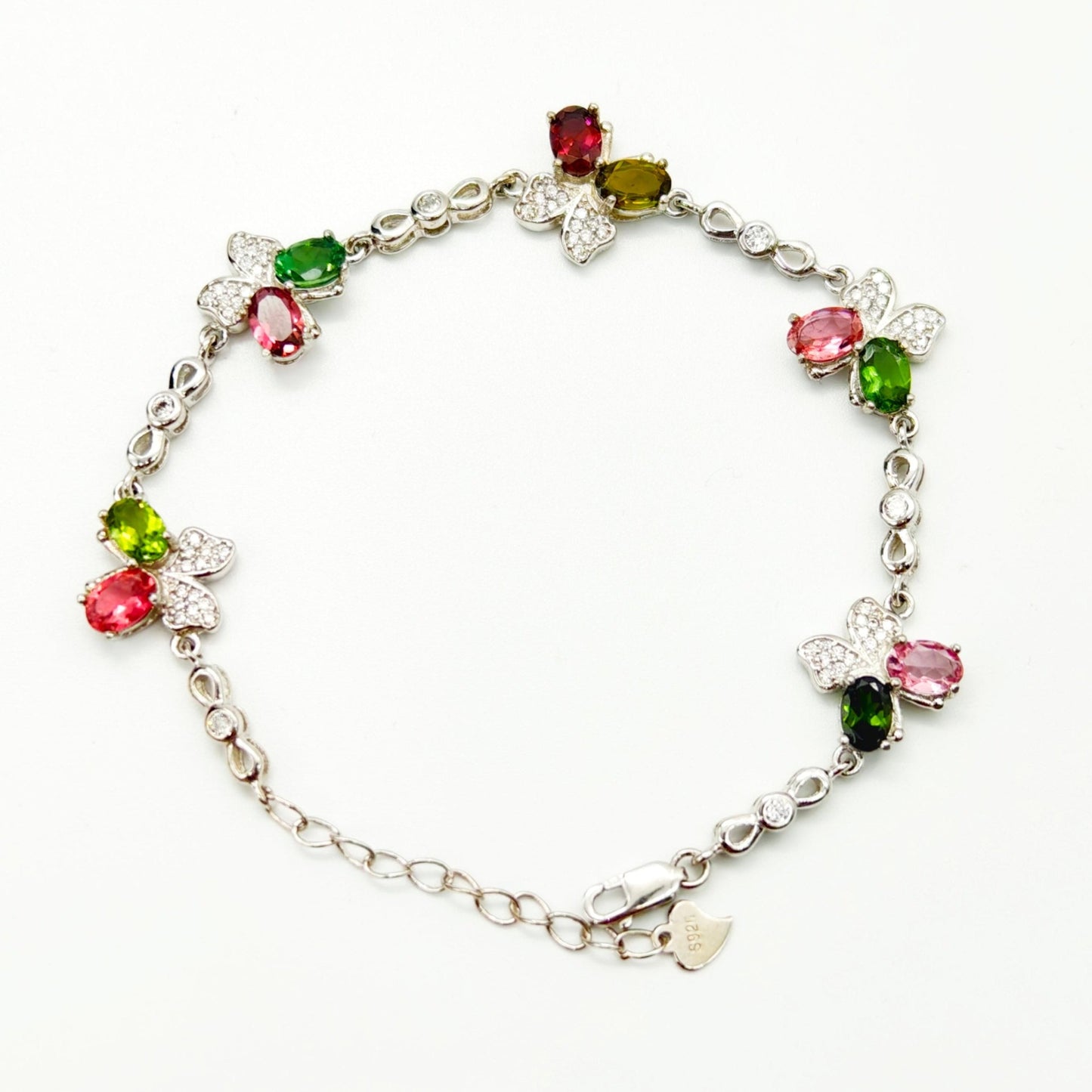 Butterfly Colorful Tourmaline Bracelet - S925 Sterling Silver, Premium Natural Gemstone, Dainty Jewelry for Women, Birthstone Bracelet, Gift for Her