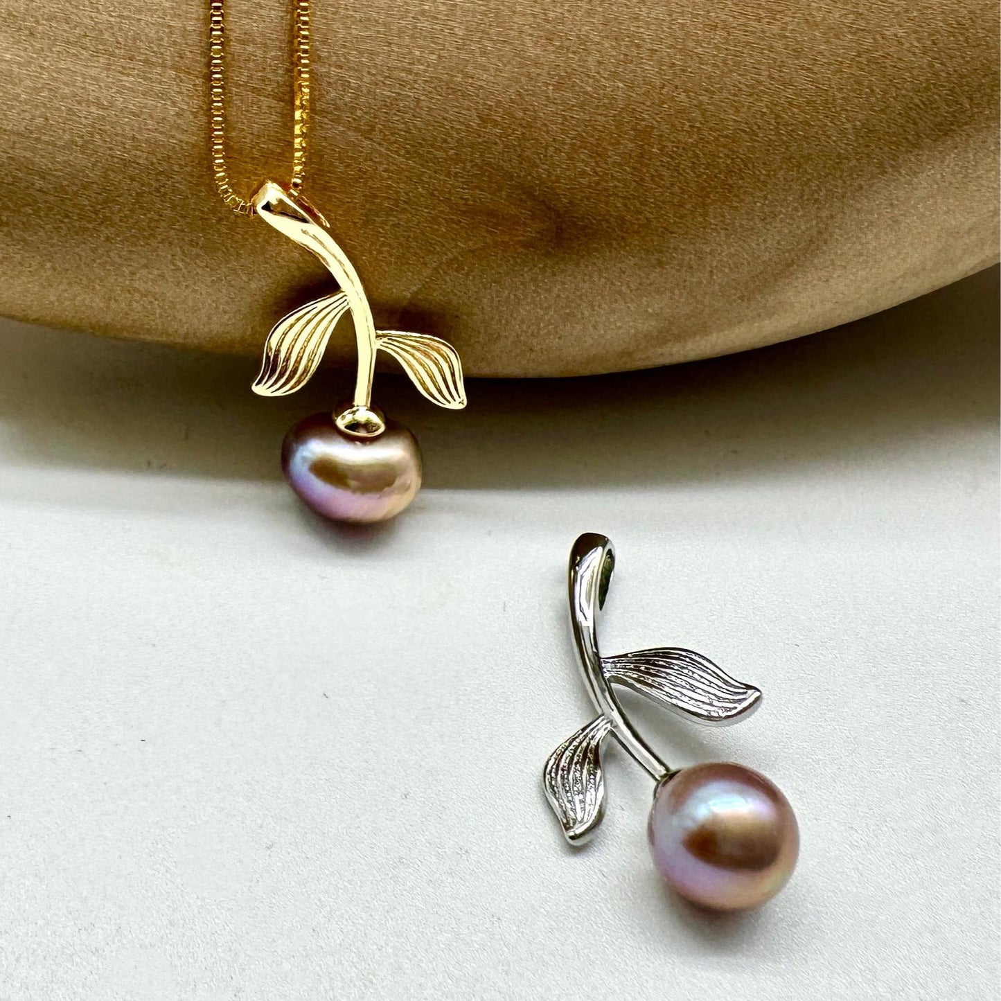 Leaf and Flower Necklace with Pink Freshwater Pearl - Gold or Silver Plated Copper, Nature-Inspired Jewelry