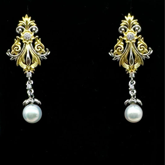 Retro Statement Earrings with Pearls - Bright Gold & Sliver Finish, Inspired by Ancient Artistry - Timeless Vintage Jewelry