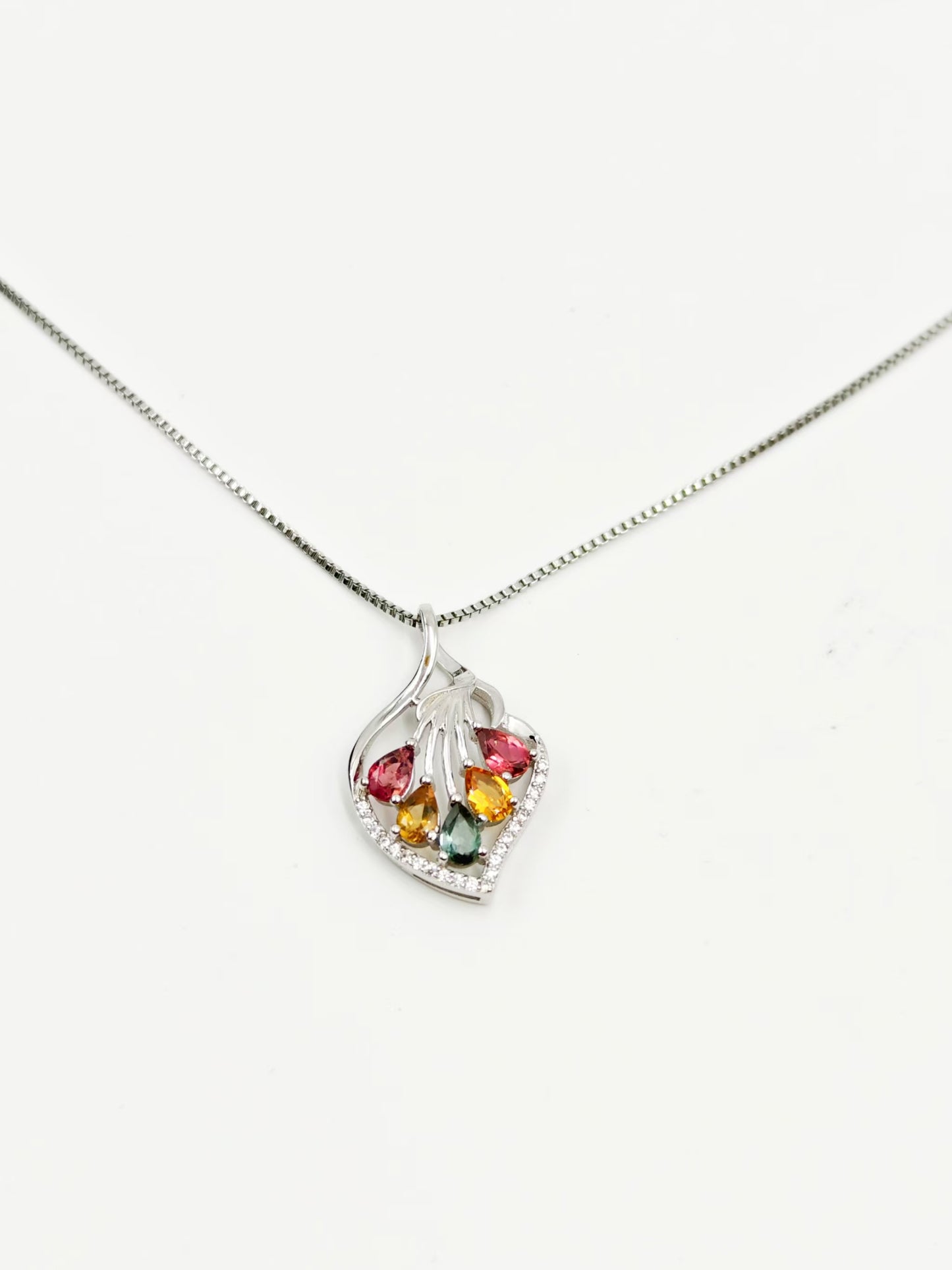 Natural Multi-Color Tourmaline Pendant Necklace - S925 Sterling Silver, Vibrant Gemstone Jewelry, Unique Gift for Women