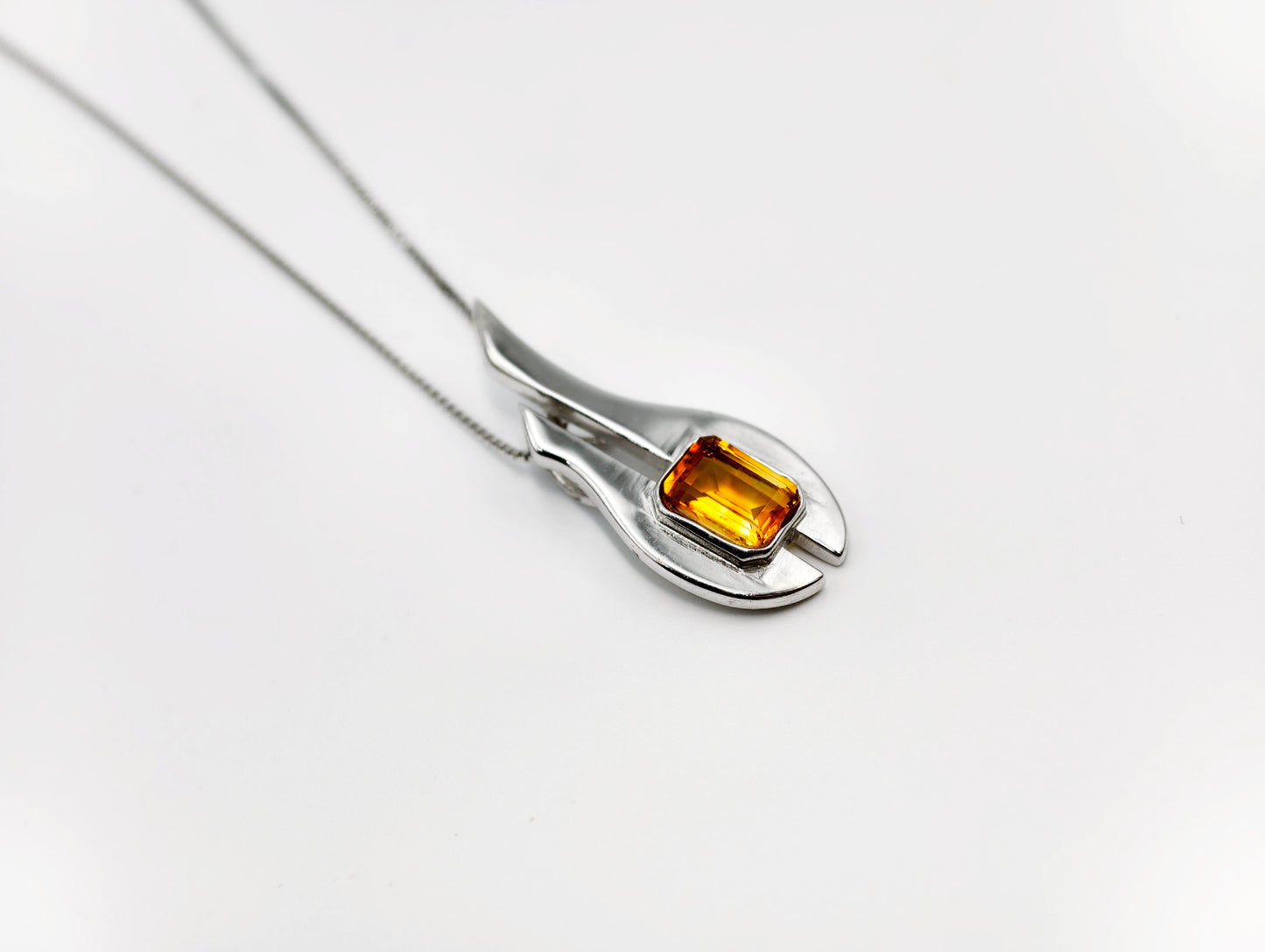 Geometric Natural Citrine Pandent Necklace, S925 Sterling silver,  Elegant Minimalist, Yellow Crystal November Birthstone Jewelry