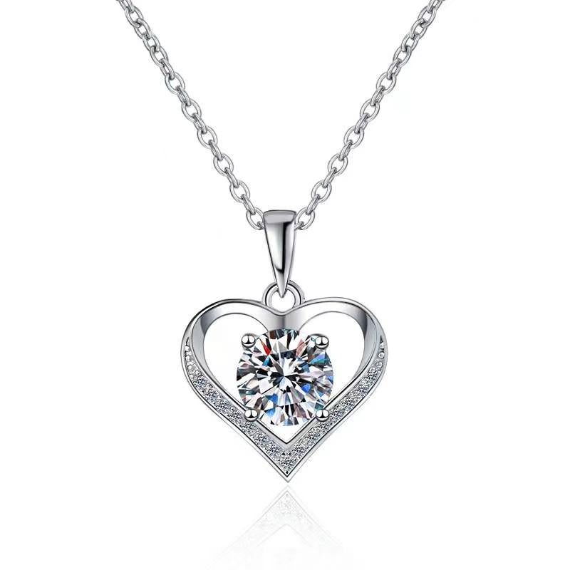 Heart Necklace, 1 Carat Synthetic Moissanite, S925 Sterling Silver – Elegant and Sparkling Gift for Any Occasion