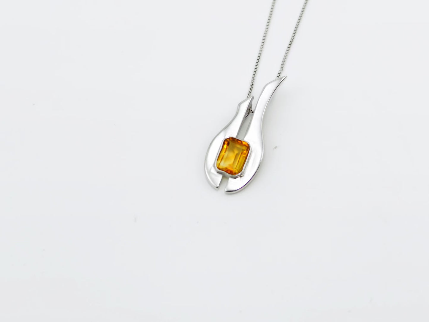 Geometric Natural Citrine Pandent Necklace, S925 Sterling silver,  Elegant Minimalist, Yellow Crystal November Birthstone Jewelry