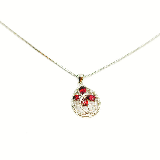 Vine-Style Garnet Pendant Necklace - S925 Sterling Silver, Premium Natural Red Gemstone Jewelry, Unique Gift for Women