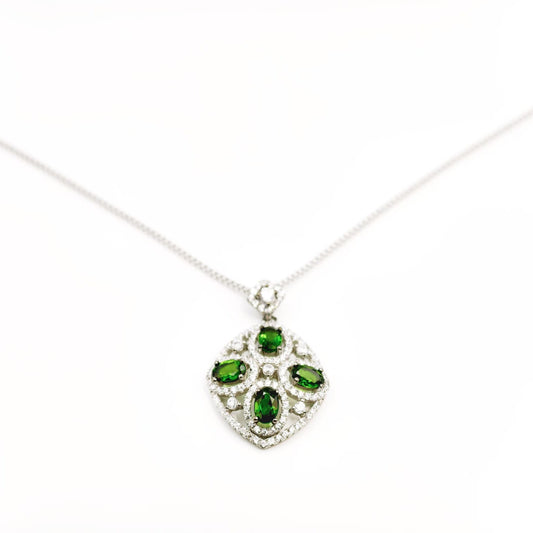 Natural Diopside Pandent Necklace, S925 Sterling Silver, Luxury Green Gemstone Jewelry