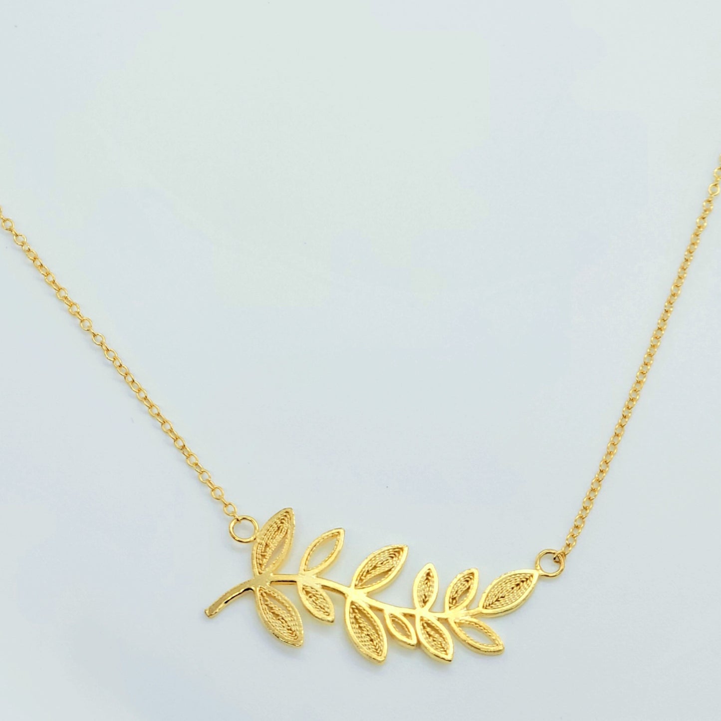 Laurel Branch Necklace, 14K Gold-Plated Sterling Silver (S925), Greek Mythology-Inspired Jewelry