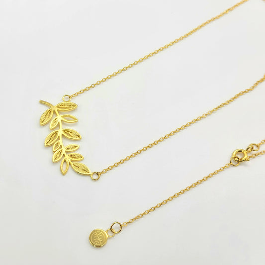 Laurel Branch Necklace, 14K Gold-Plated Sterling Silver (S925), Greek Mythology-Inspired Jewelry