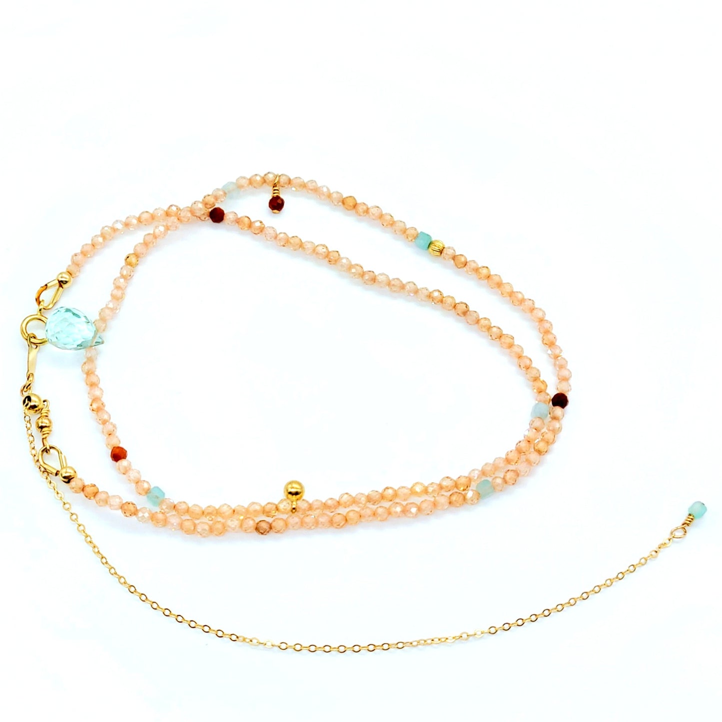 Beaded Necklace & Bracelet Multi-Purpose Jewelry, Zircon, Quartz, Natural Stones, 14K Gold-Plated Sterling Silver (S925), Versatile Jewelry Design